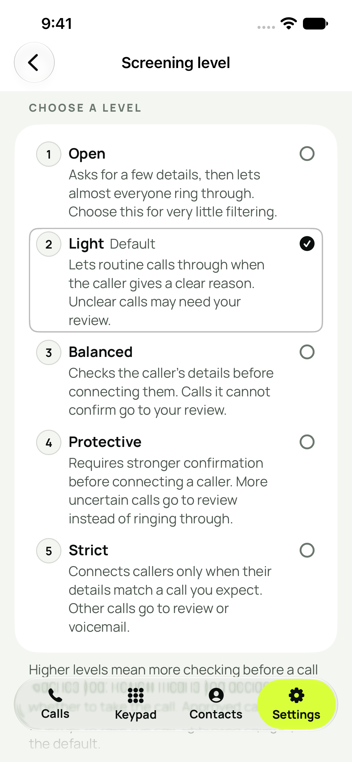 Screening sensitivity in the current Foyer app